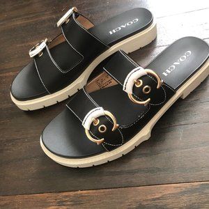 COACH black leather sandal, new, never worn